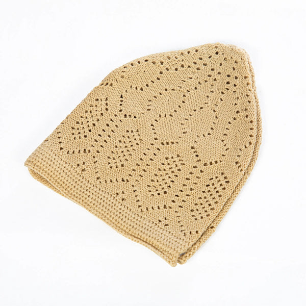 Beige Bonnet de Prière Islamique en Maille Crochet – Calot Crâne Été