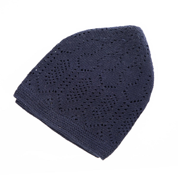Bleu Marine Bonnet de Prière Islamique en Maille Crochet – Calot Crâne Été