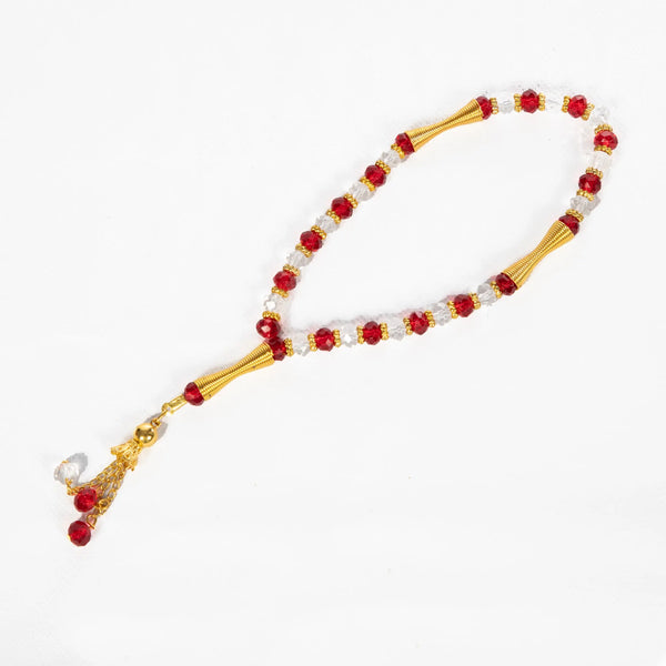 Rouge Blanc Chapelet en Verre - 33 perles de Prière Musulmanes